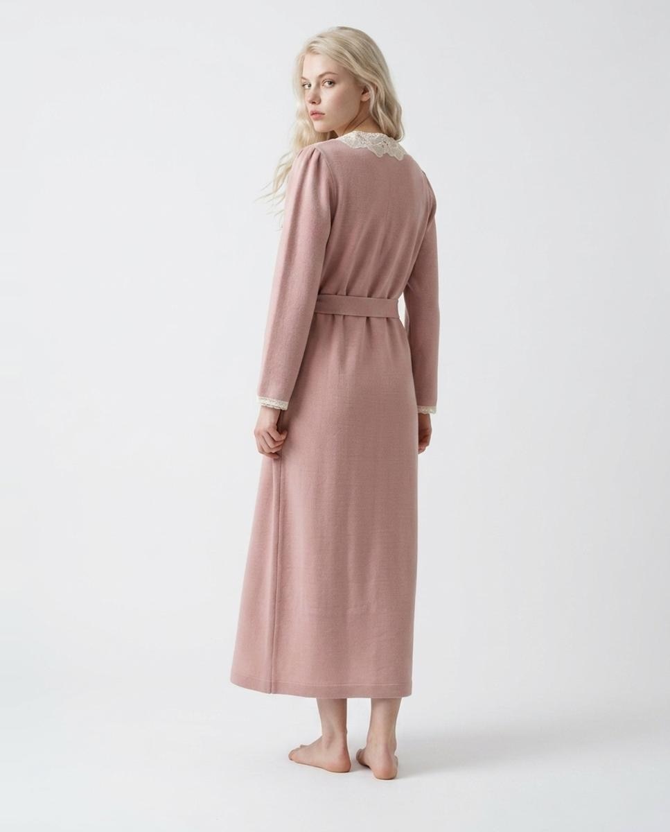 Robe com decote redondo e renda bordada Rosa-2