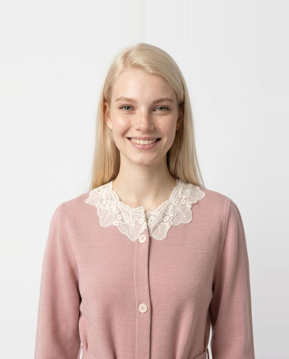 Robe com decote redondo e renda bordada Rosa-4