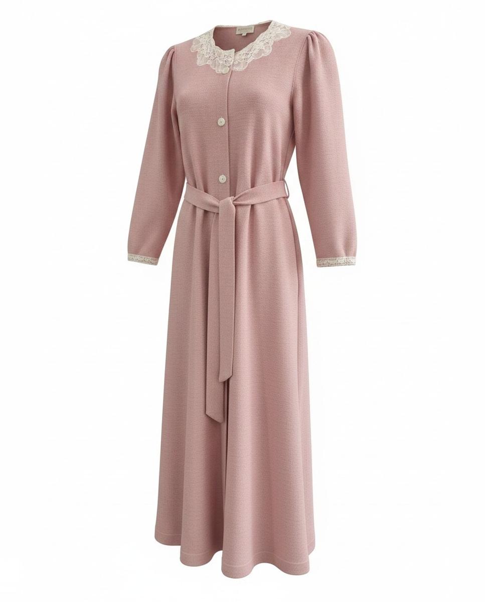 Robe com decote redondo e renda bordada Rosa-5