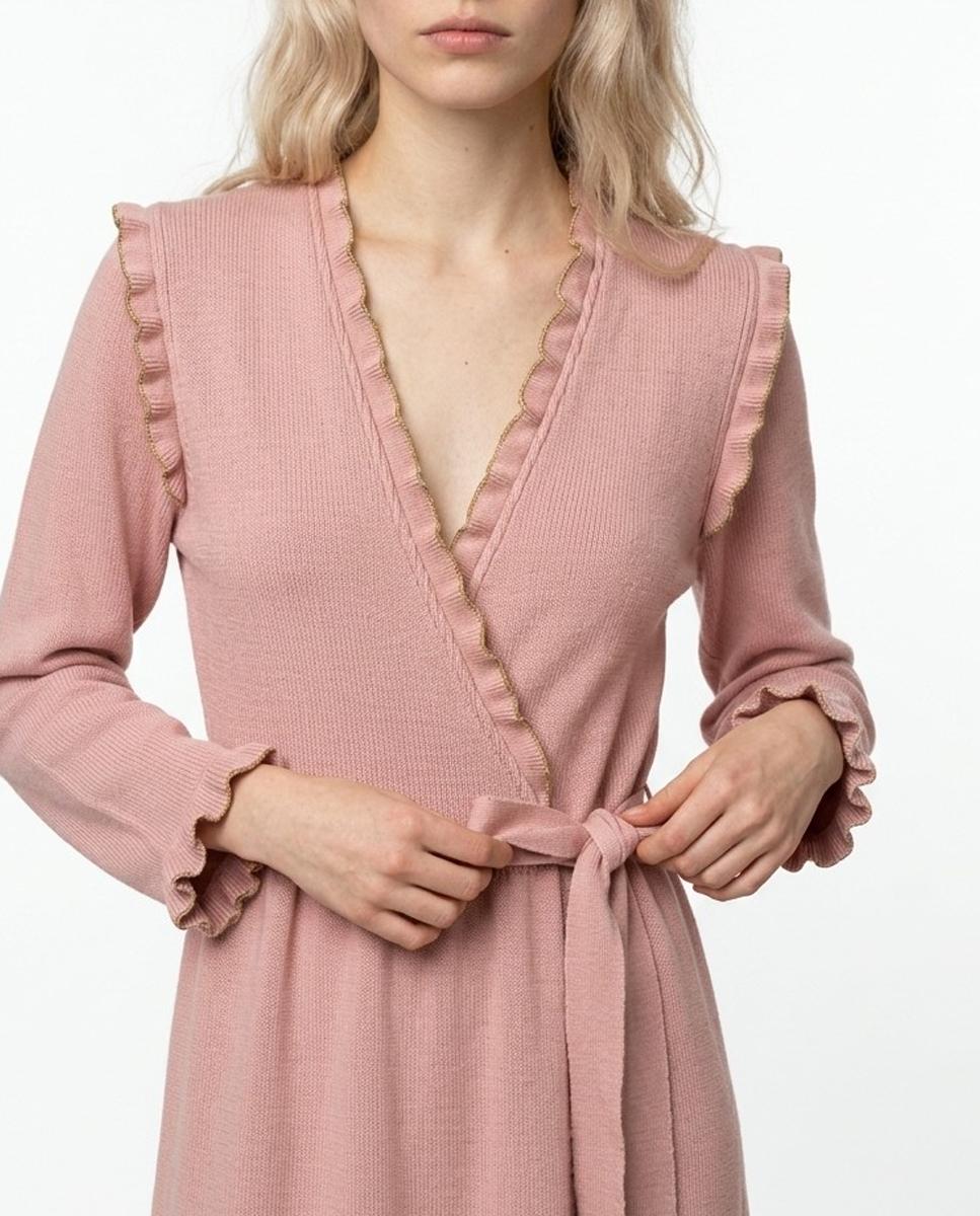 Robe de Malha com Folhos Rosa-3