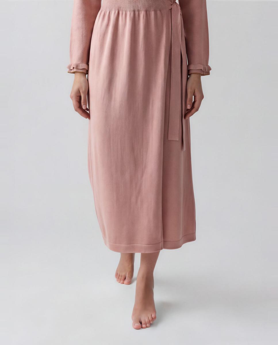 Robe de Malha com Folhos Rosa-4
