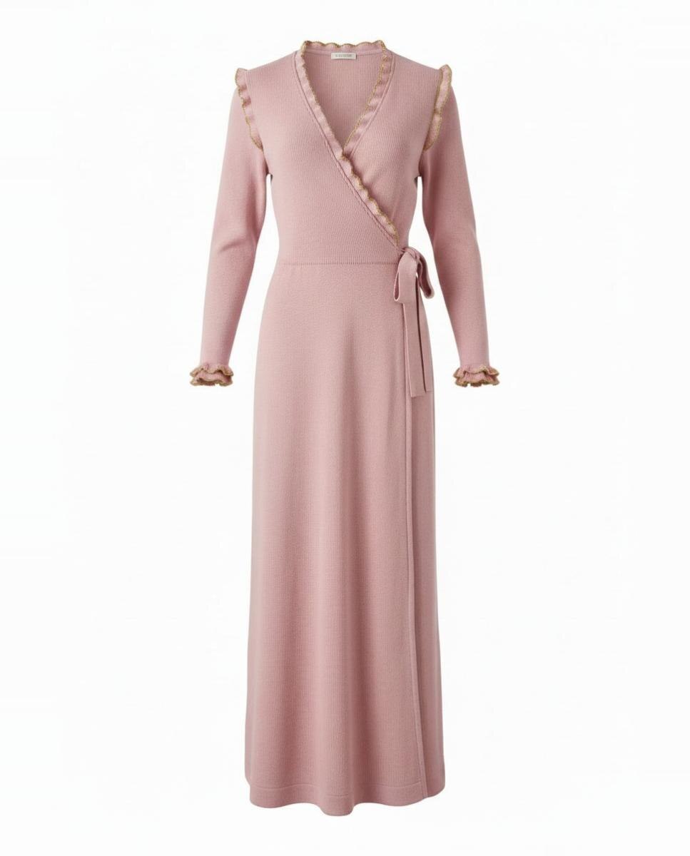 Robe de Malha com Folhos Rosa-5