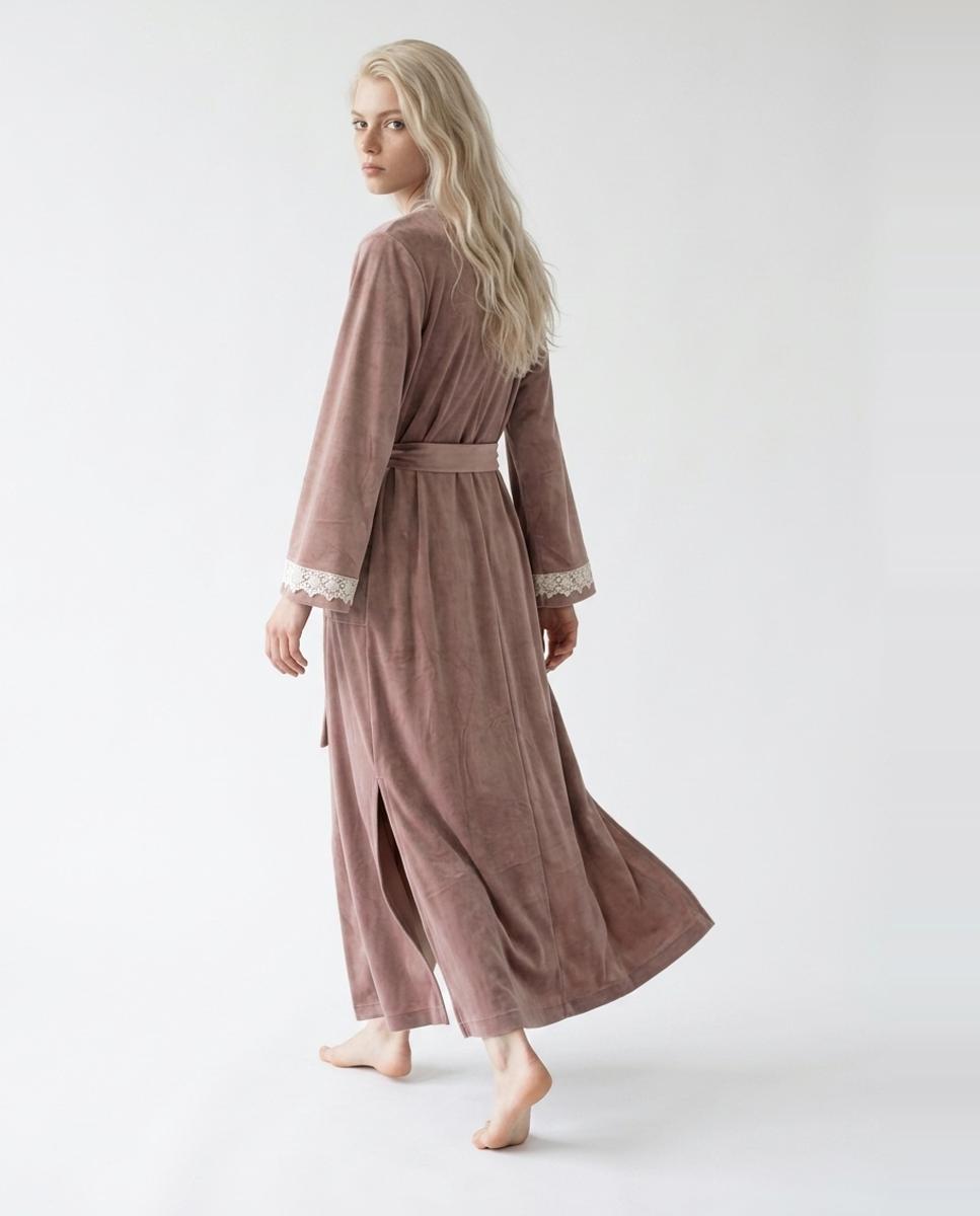 Robe de Veludo Comprido com Renda Rosa-2