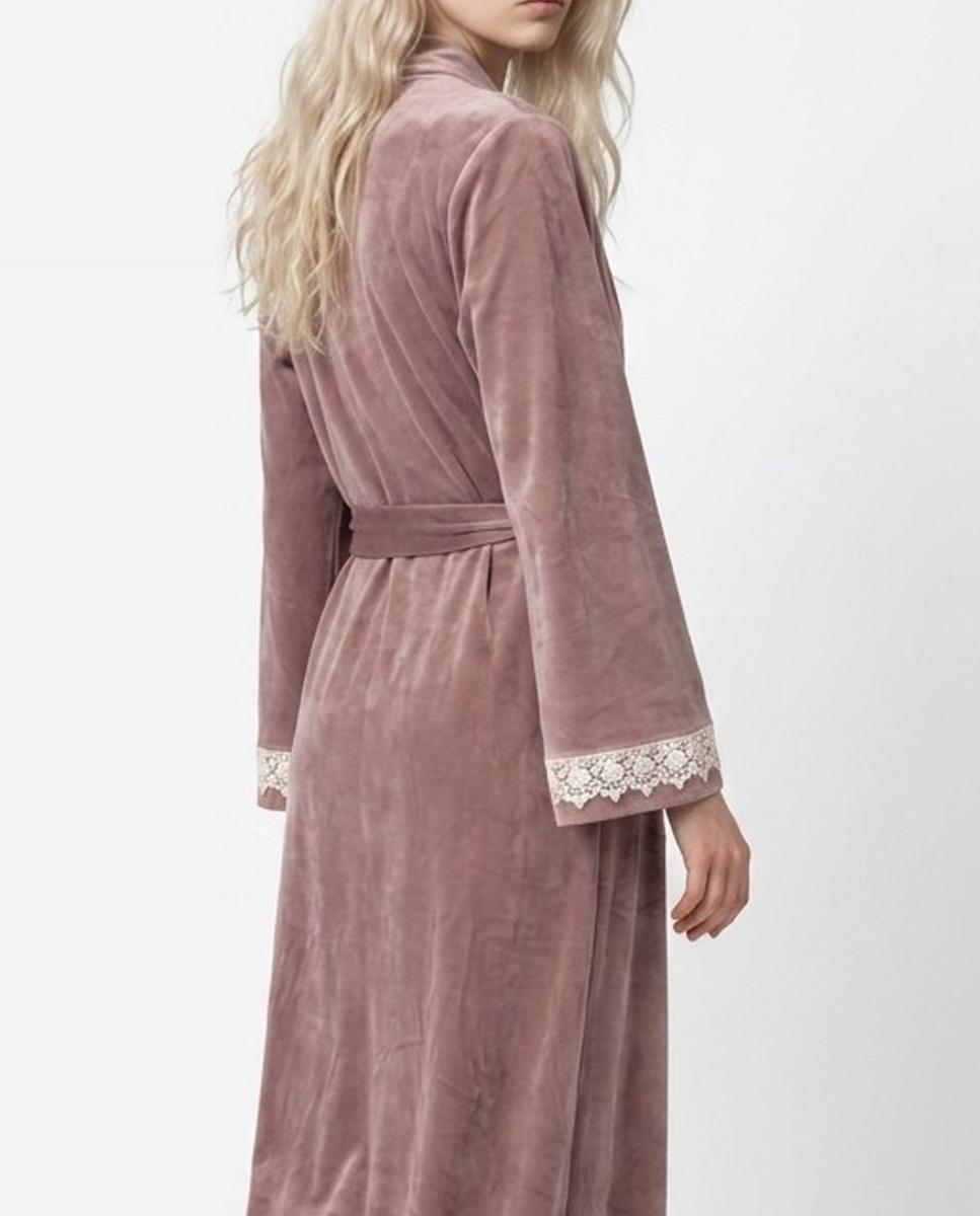 Robe de Veludo Comprido com Renda Rosa-4