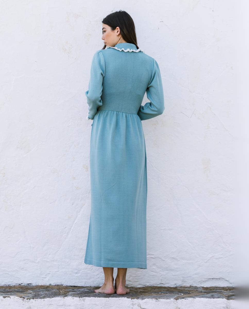 Robe de Tricô com Colarinho de Smoking Verde-claro-2