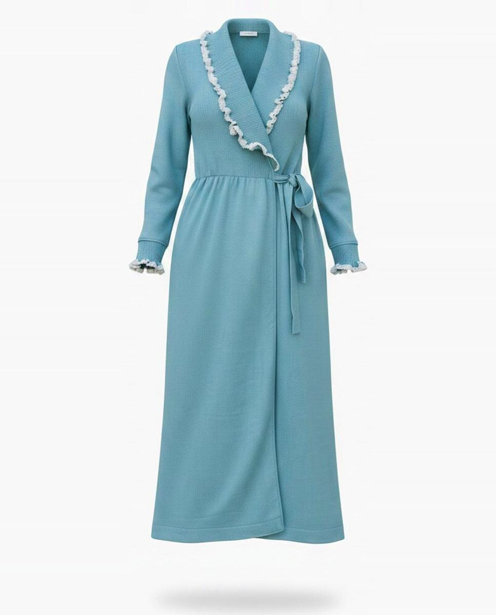 Robe de Tricô com Colarinho de Smoking Verde-claro-6
