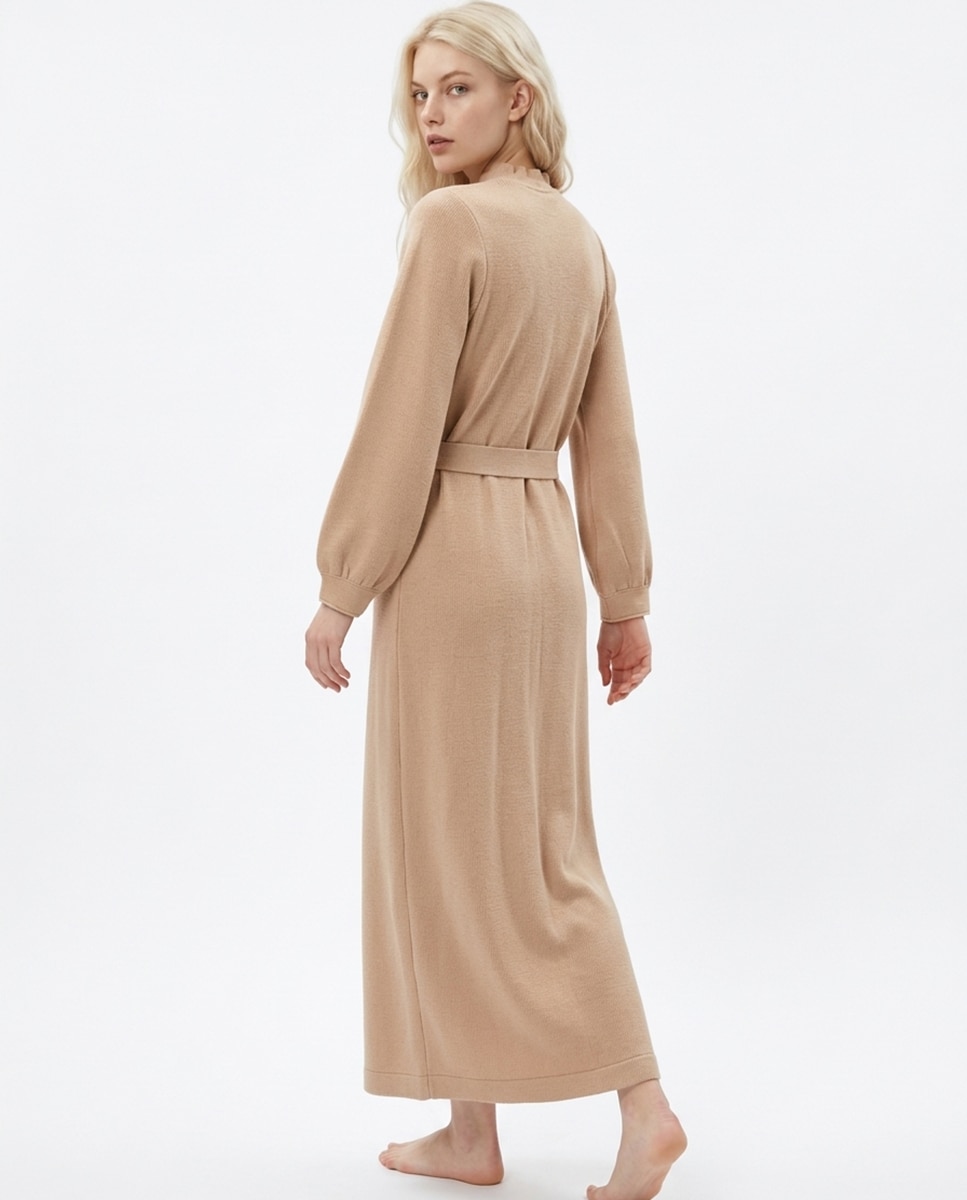 Robe de Malha Abotoado com Folho Natural-2