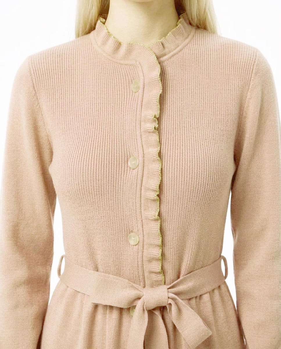 Robe de Malha Abotoado com Folho Natural-4