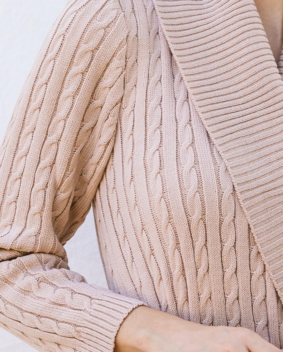 Robe com Gola Canelada, Cinto e em Tricot de Malha do Cabo Natural-4