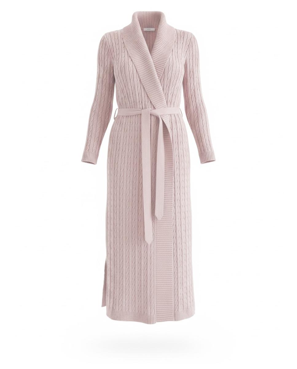 Robe com Gola Canelada, Cinto e em Tricot de Malha do Cabo Natural-5