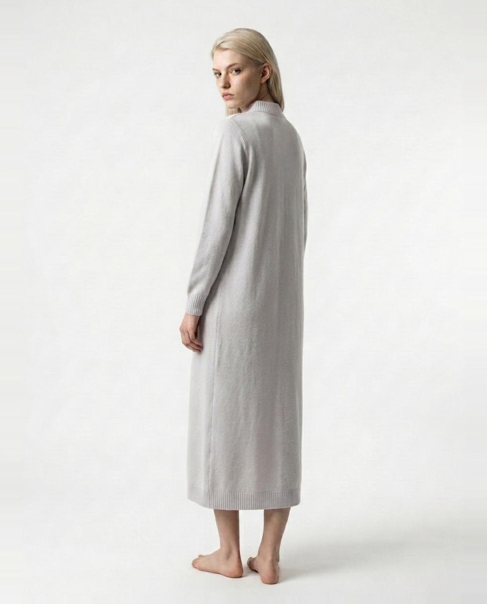Robe de Malha Abotoado com Renda Bordada Cinzento-2