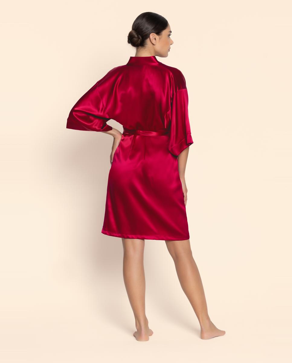 Robe Tipo Kimono de Seda Vermelho-2