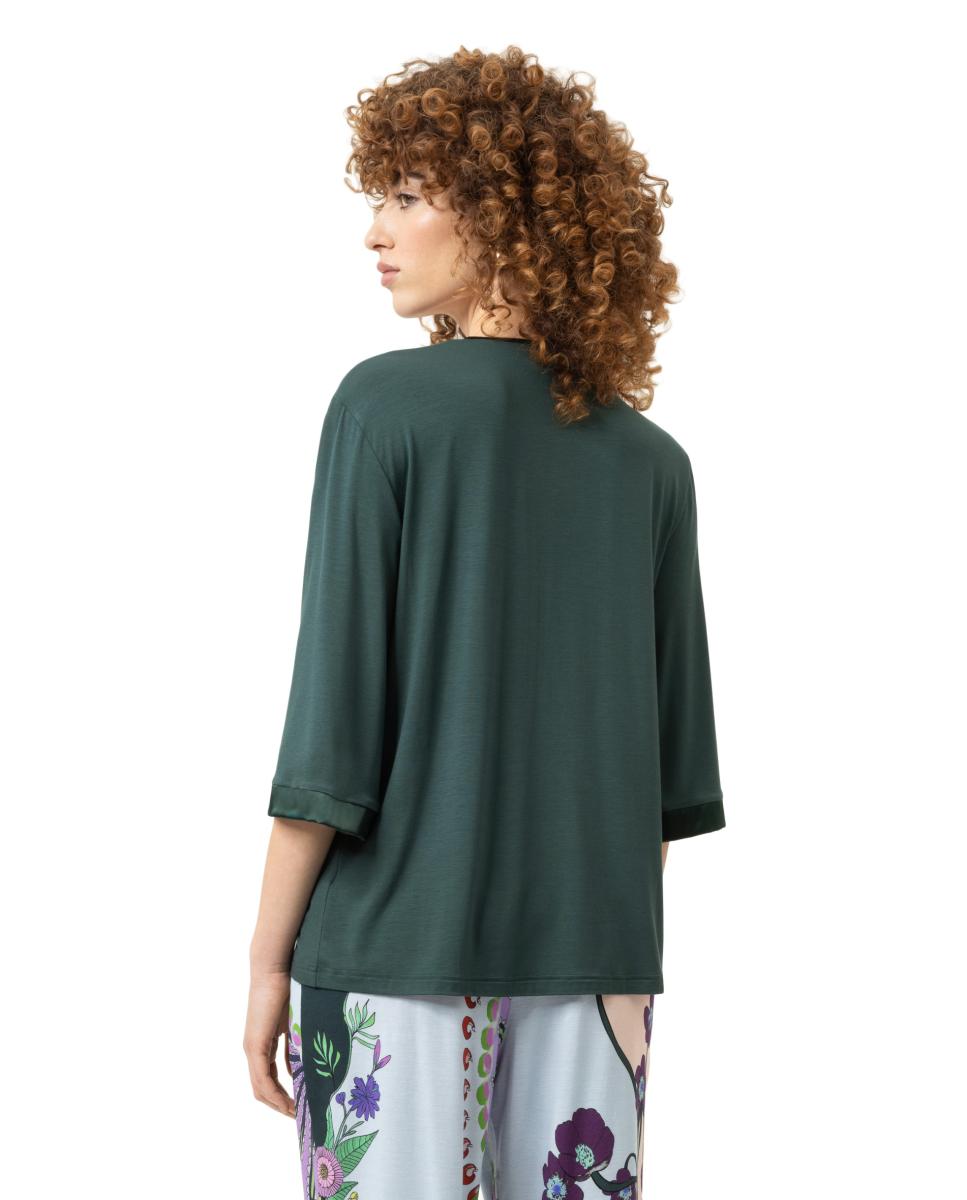 Camisola de Pijama com Manga 3/4 Verde-escuro-2