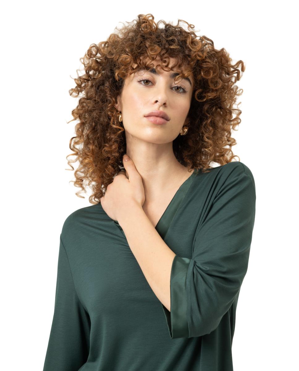 Camisola de Pijama com Manga 3/4 Verde-escuro-3