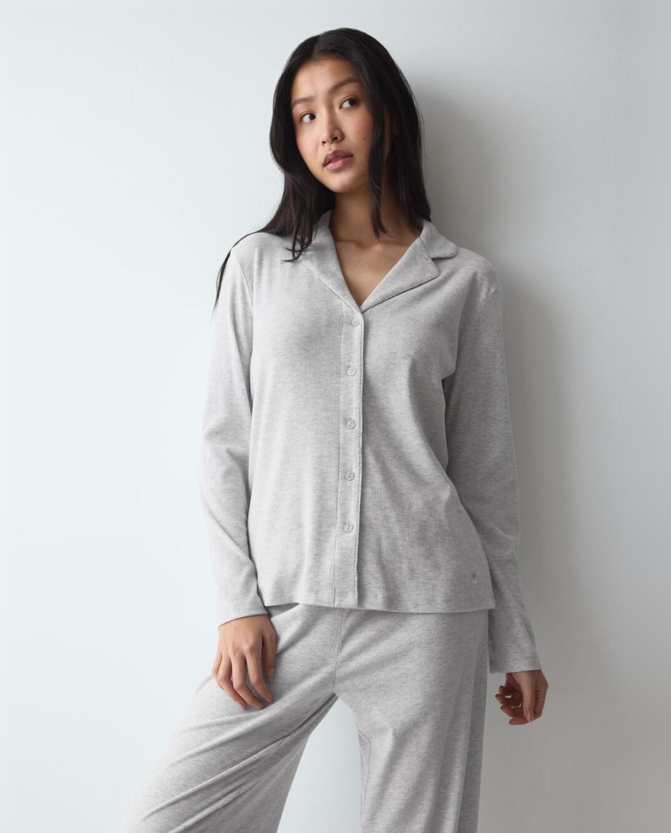 Top de Pijama Abotoado Confecionado em Materiais Recicláveis Cinzento-claro-1