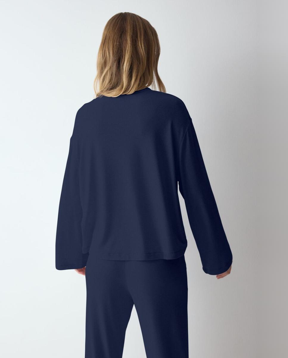 Camisola Suave e Acolhedora de Corte Folgado, Confecionada em Tecidos Reciclados e Viscose Ecovero Azul-marinho-2