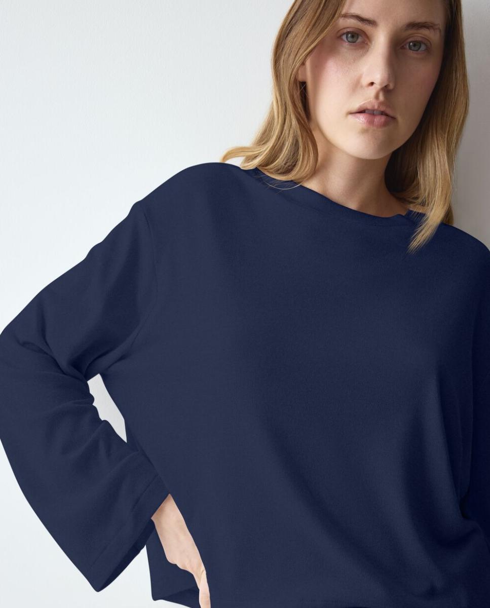 Camisola Suave e Acolhedora de Corte Folgado, Confecionada em Tecidos Reciclados e Viscose Ecovero Azul-marinho-3