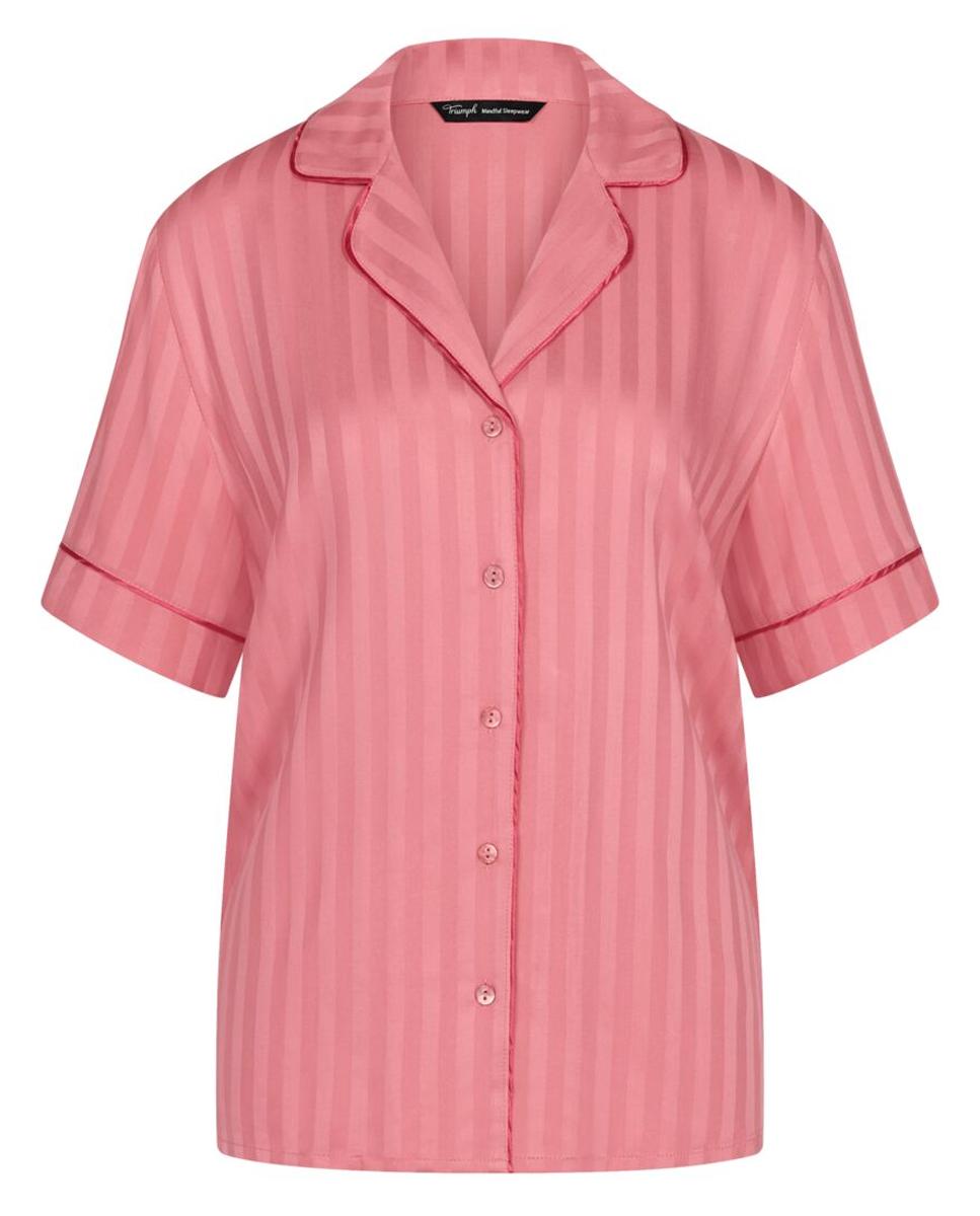T-shirt de Pijama em Tecido Jacquard com Manga Curta e Fecho de Botões Rosa-4