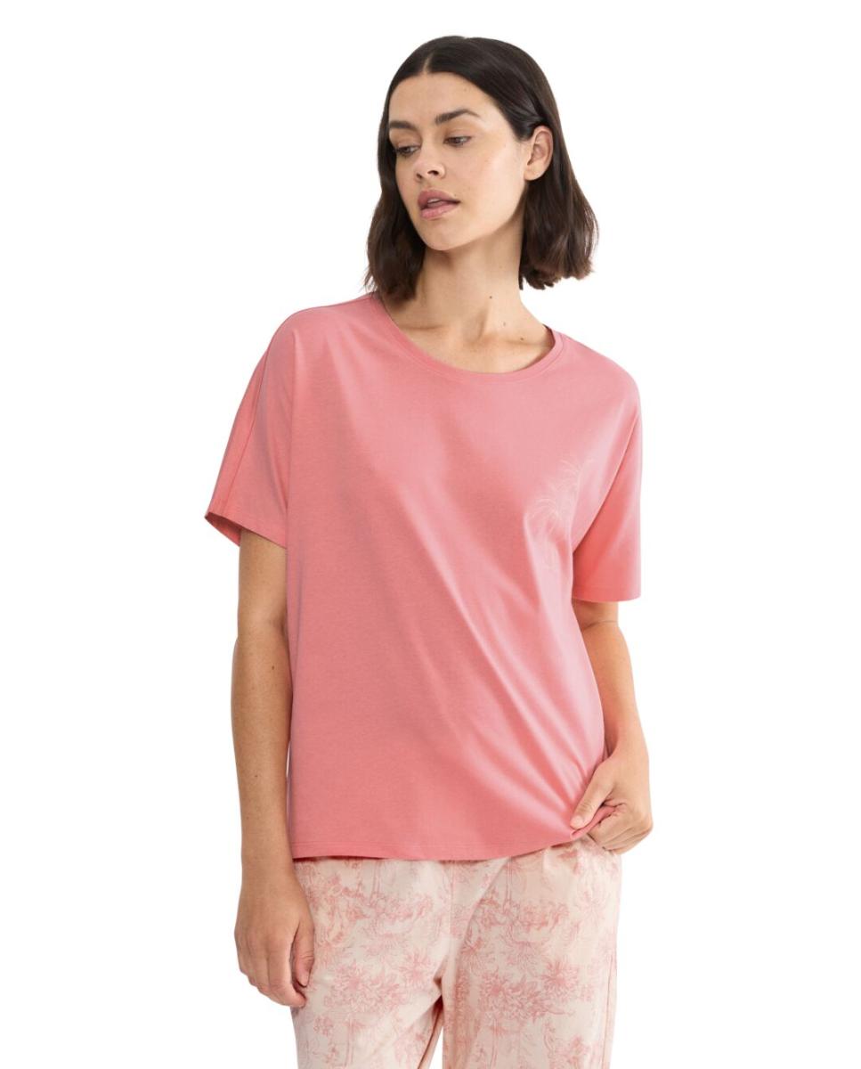 T-shirt de Pijama 100% Algodão com Manga Curta Rosa-1