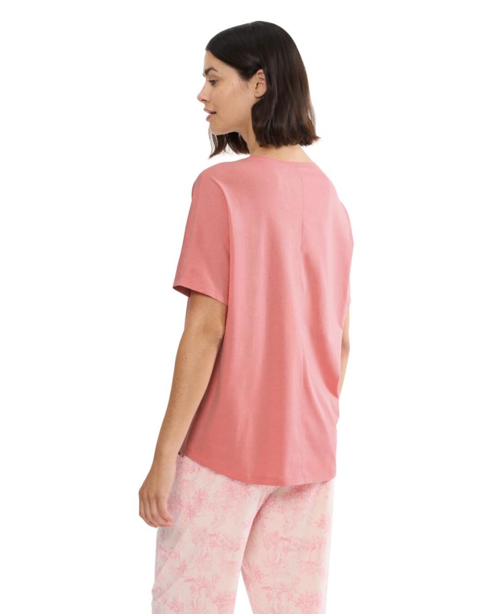 T-shirt de Pijama 100% Algodão com Manga Curta Rosa-2