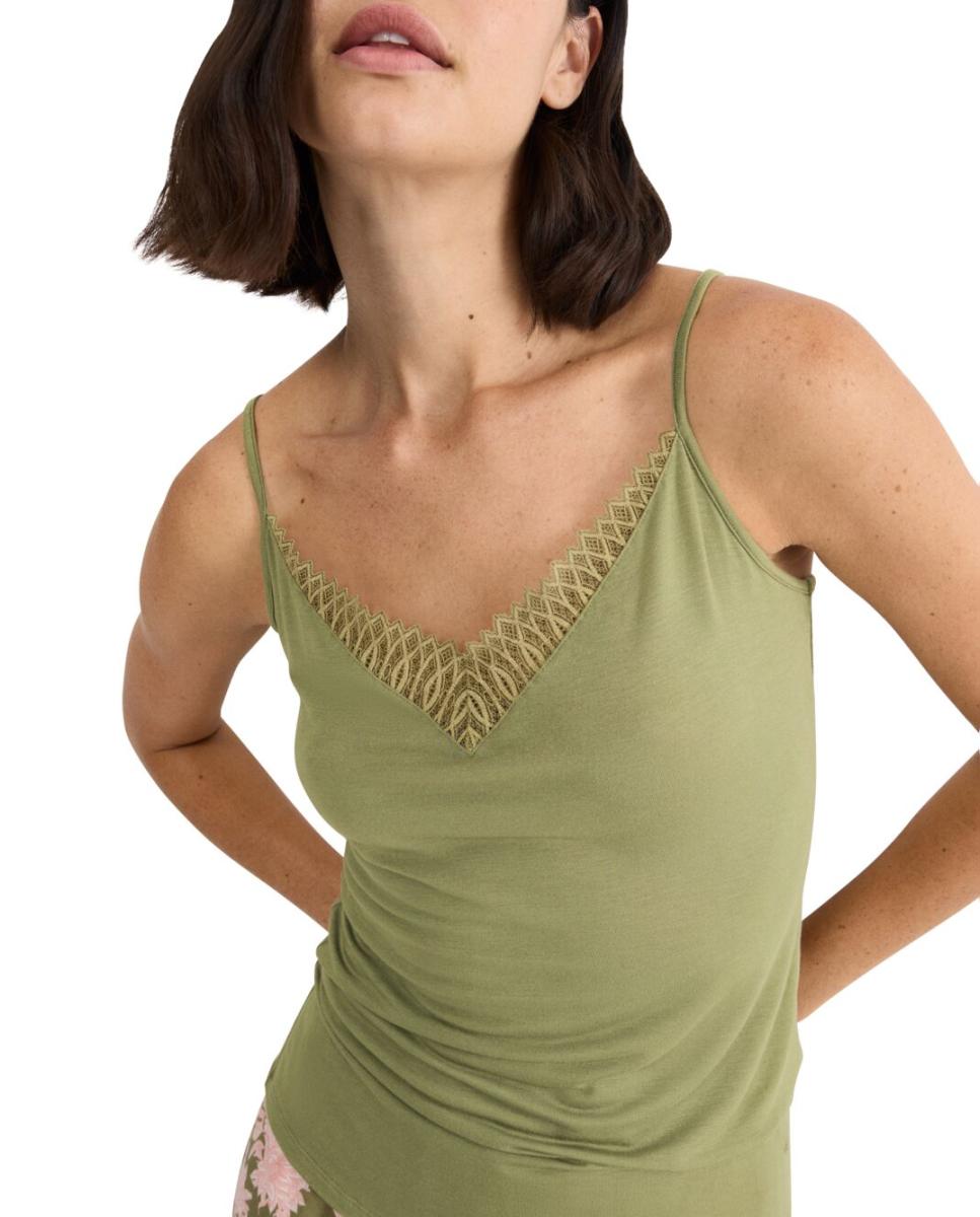 T-shirt de Pijama de Alças em TENCEL™ Modal com um Delicado Aplique de Renda Verde-3