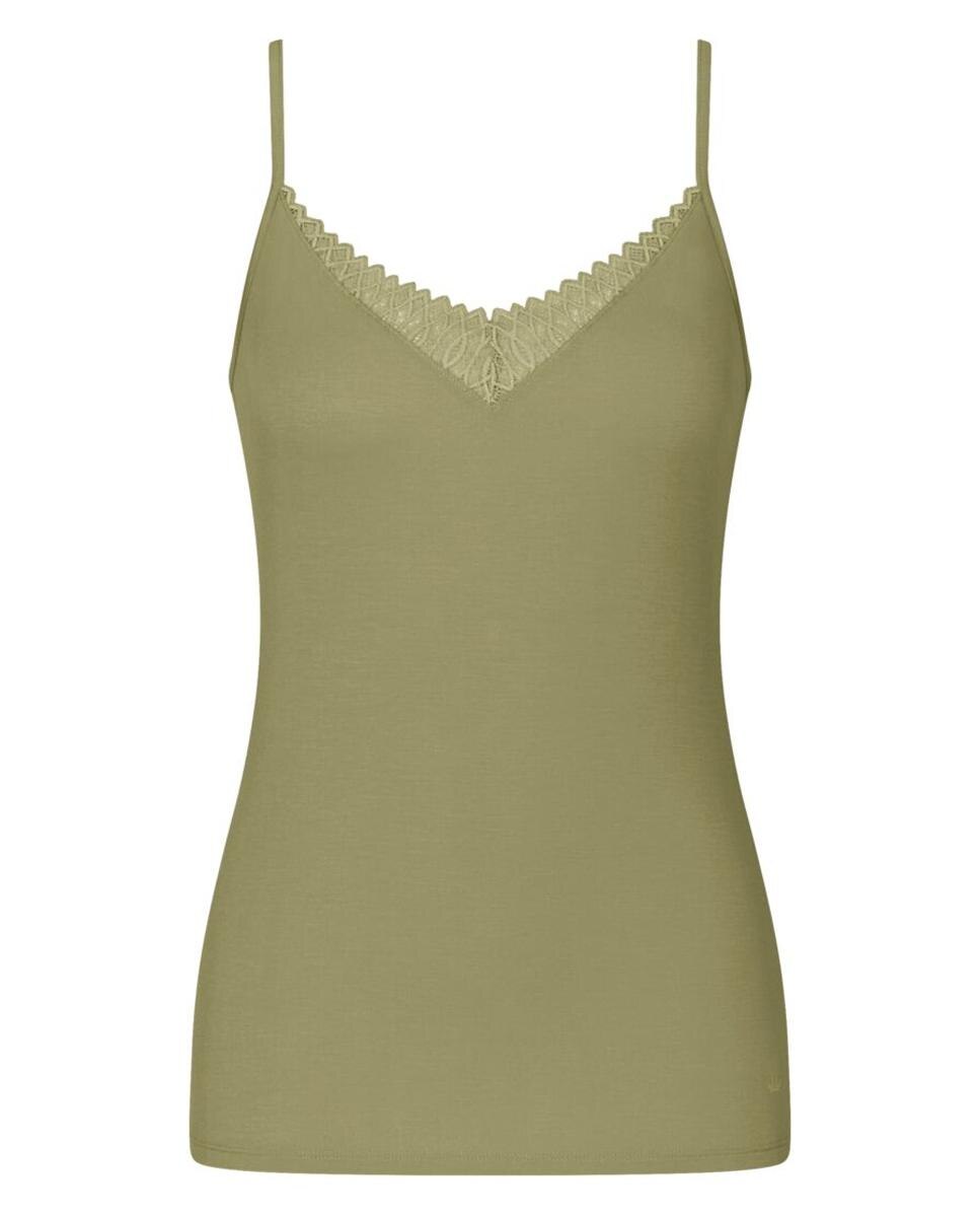 T-shirt de Pijama de Alças em TENCEL™ Modal com um Delicado Aplique de Renda Verde-4