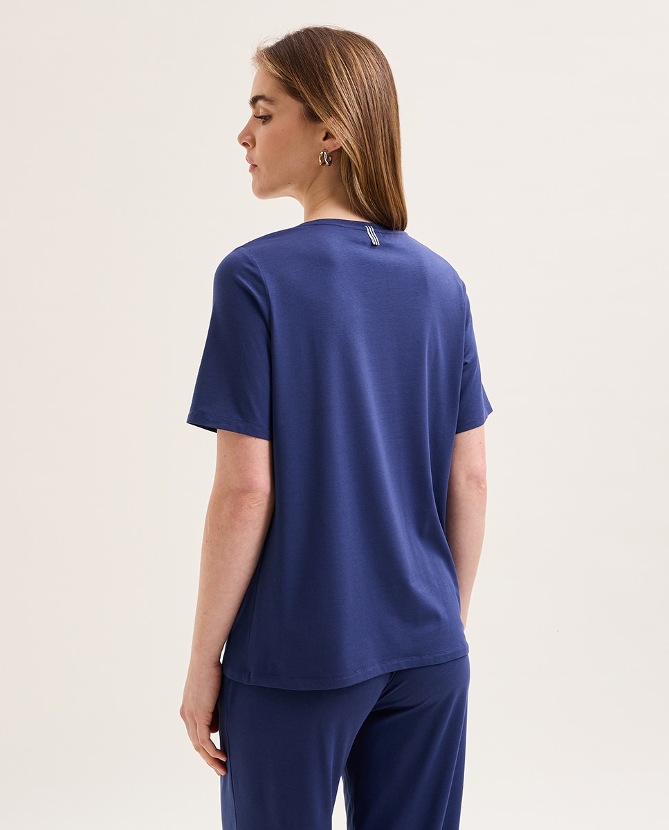 Camisola de Pijama de Algodão Azul-2