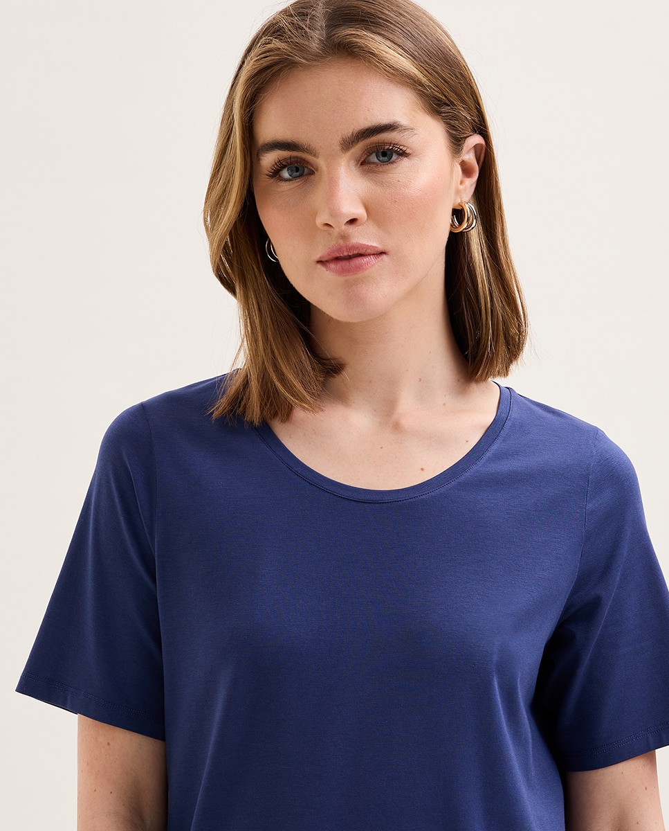 Camisola de Pijama de Algodão Azul-3