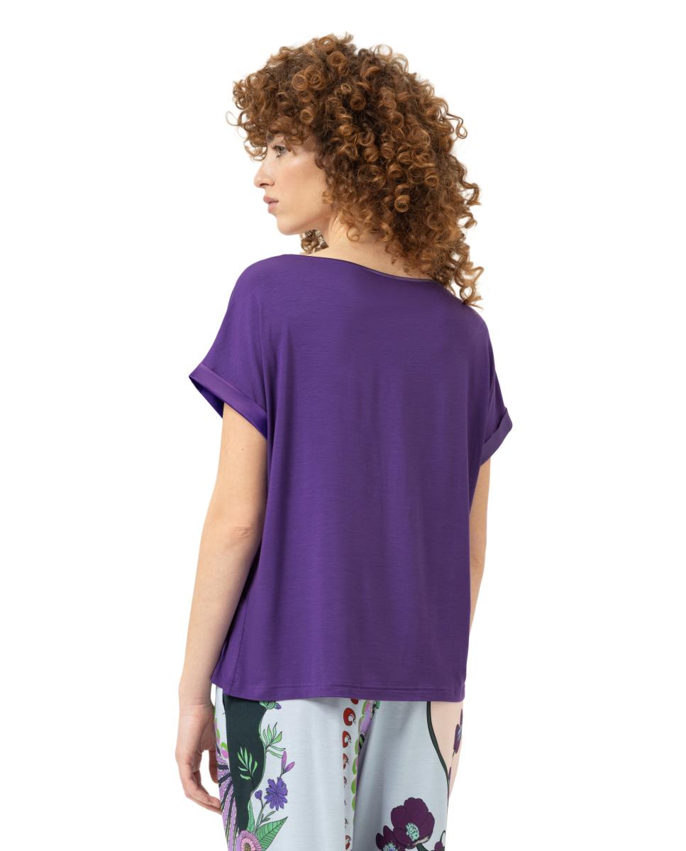 T-shirt de Pijama com Manga Curta e Decote Redondo Largo Roxo-2