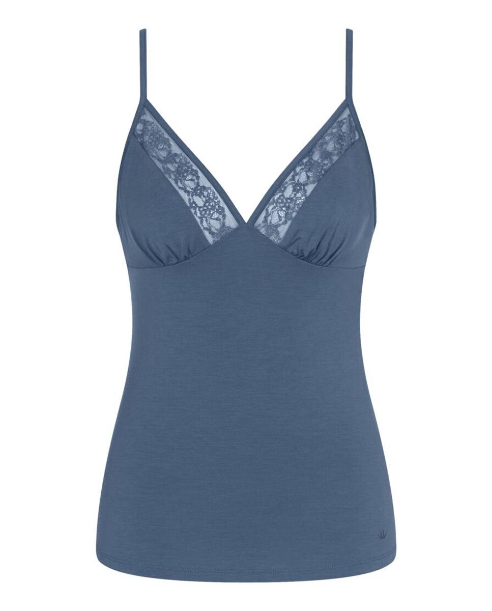 Camisa com Copas Plissadas e Alças Esparguete Ajustáveis, Confecionada em Tencel Modal Azul-4
