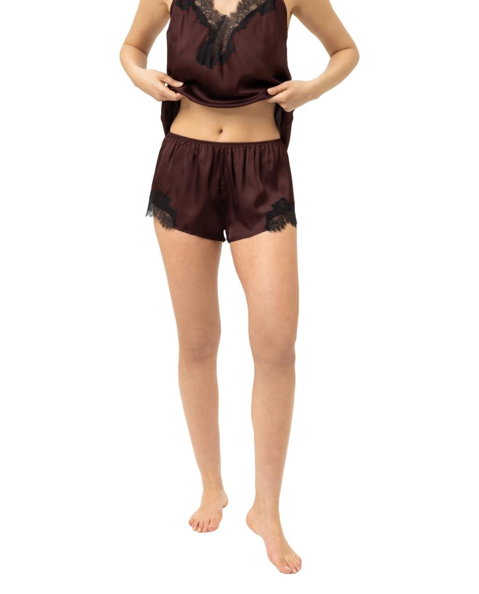 Pantalon Pijama corto con encaje de mujer - Mey - Marrón oscuro Marrón oscuro-1