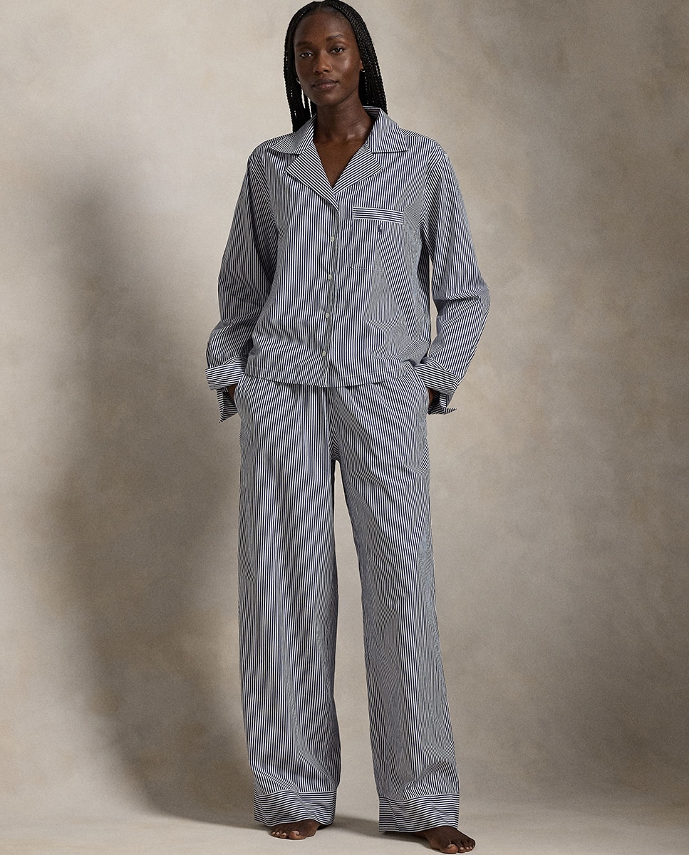 Pijama Comprido às Riscas Azul-marinho-1