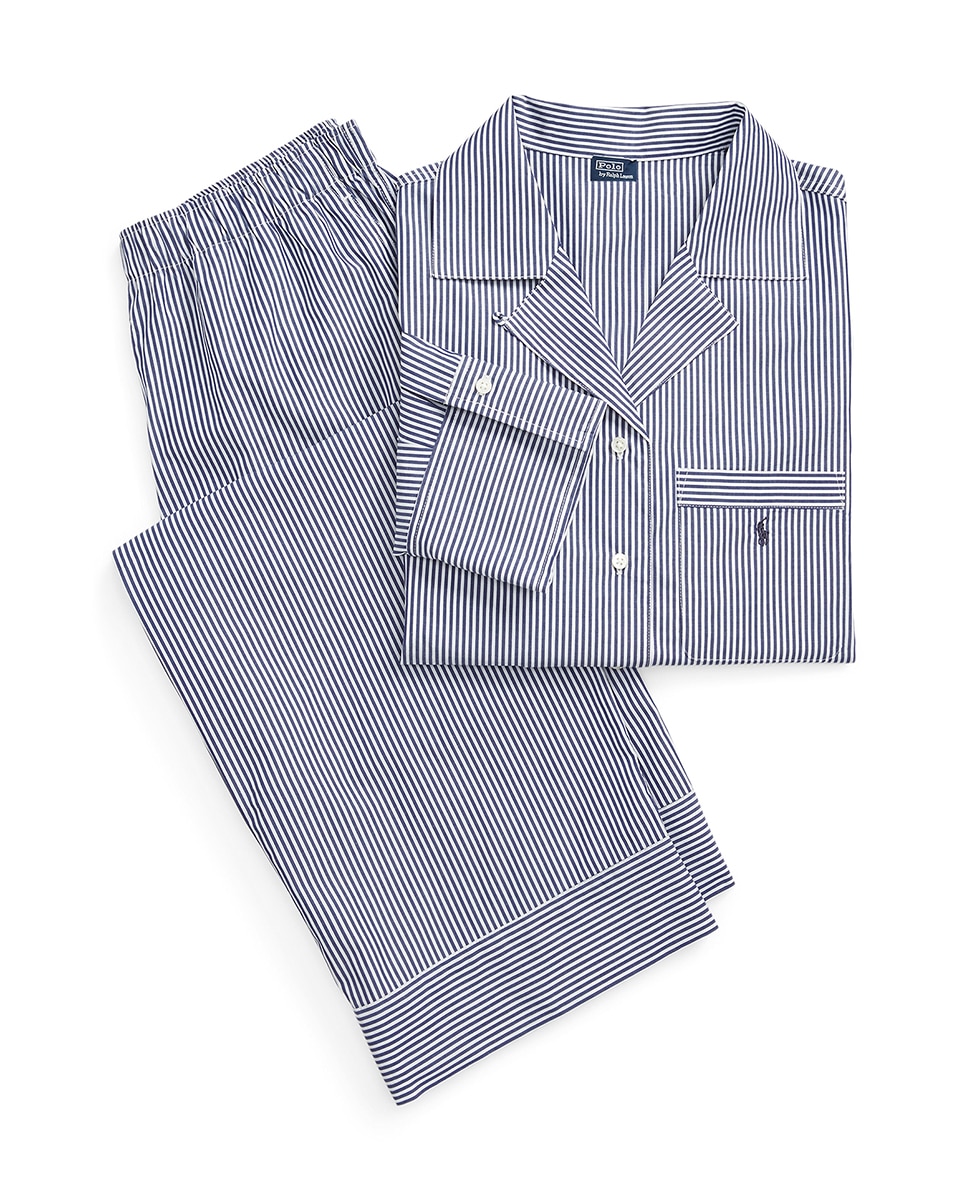 Pijama Comprido às Riscas Azul-marinho-5