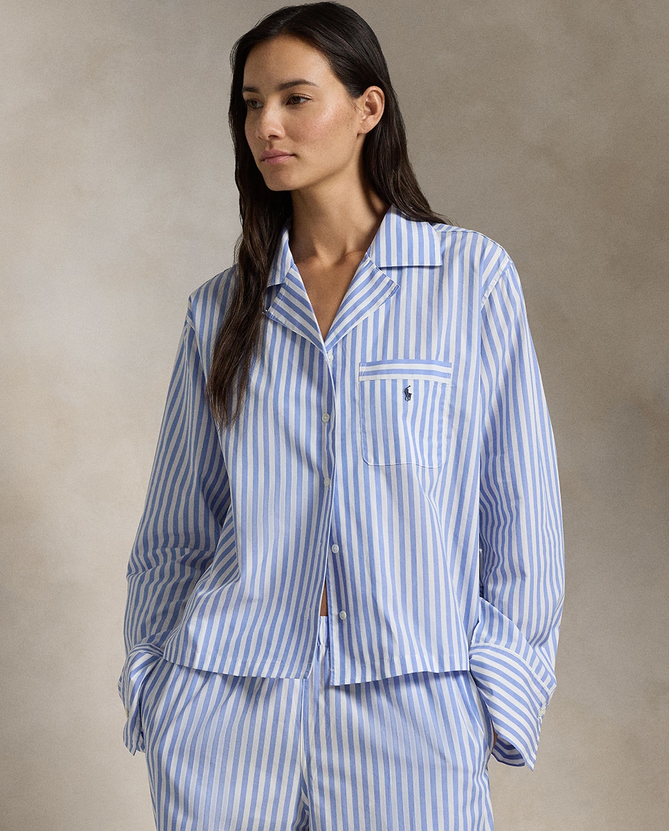 Pijama Comprido às Riscas Azul-claro-5