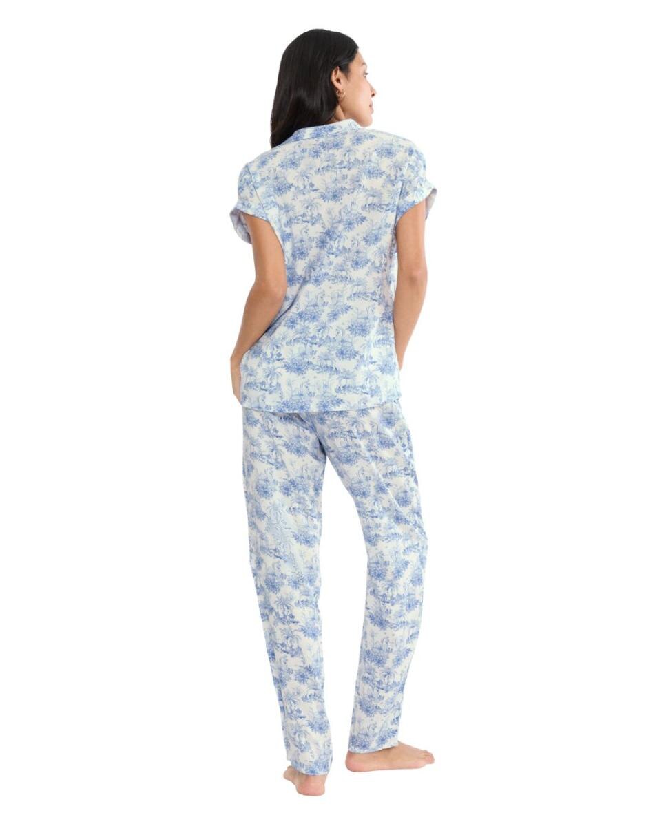 Camisa de Dormir de Manga Curta em Viscose Muito Fresca Estilo "Boyfriend" Azul-2