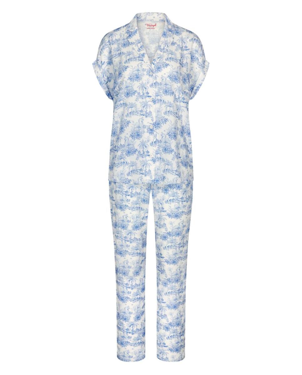 Camisa de Dormir de Manga Curta em Viscose Muito Fresca Estilo "Boyfriend" Azul-4
