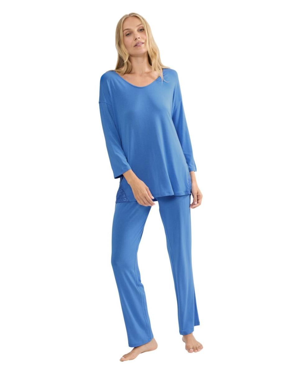 Pijama de Manga 3/4 em Tecido TENCEL™ Modal com Detalhes de Renda Azul-índigo-1