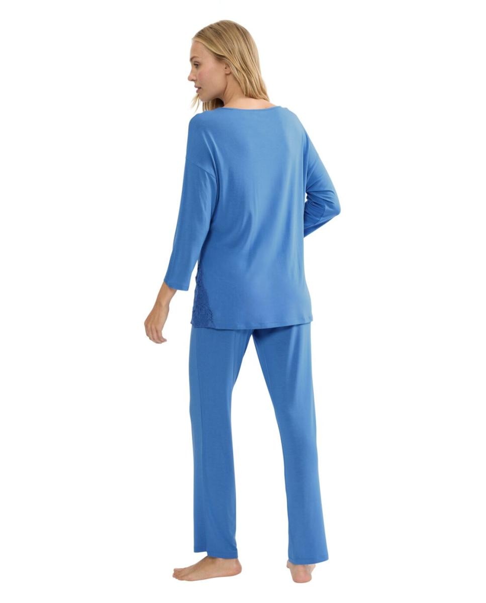 Pijama de Manga 3/4 em Tecido TENCEL™ Modal com Detalhes de Renda Azul-índigo-2