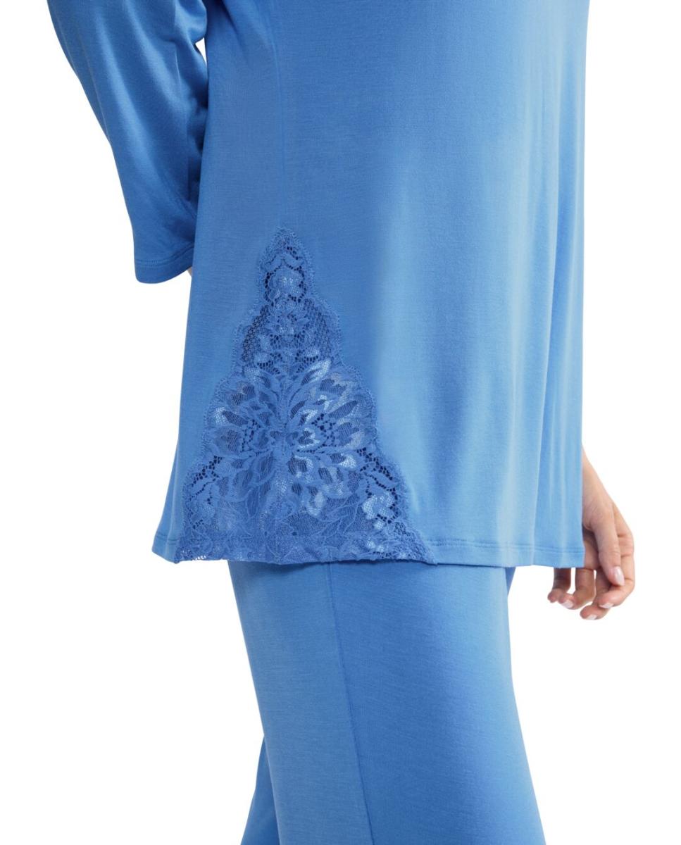 Pijama de Manga 3/4 em Tecido TENCEL™ Modal com Detalhes de Renda Azul-índigo-3