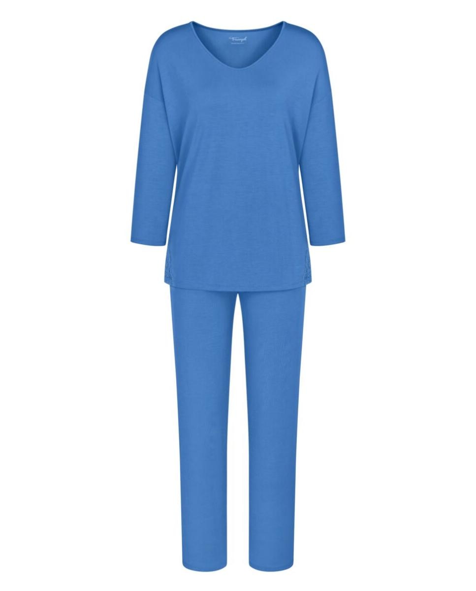 Pijama de Manga 3/4 em Tecido TENCEL™ Modal com Detalhes de Renda Azul-índigo-4