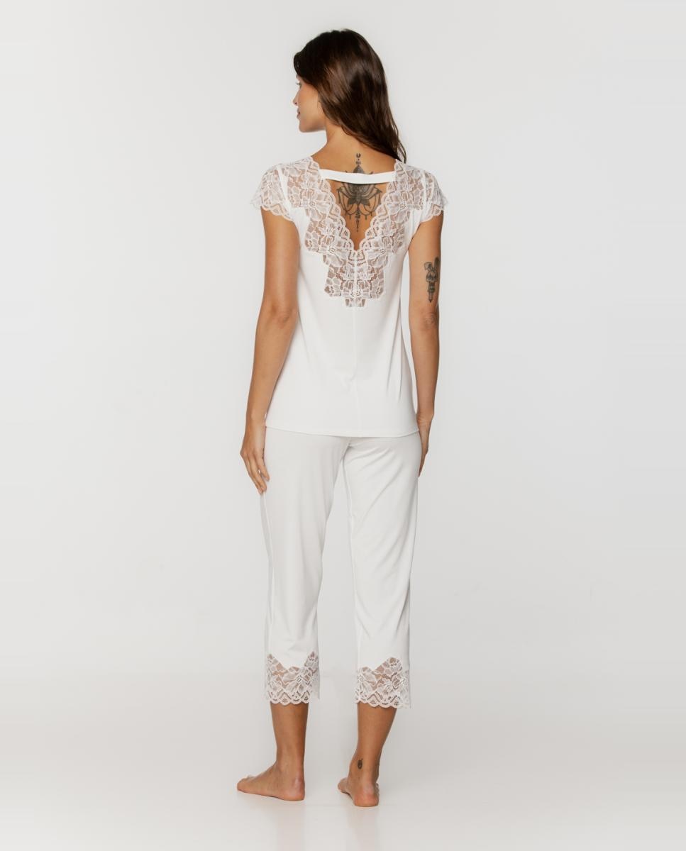 Pijama de Micro Modal com Calças Pelo Tornozelo Natural-2