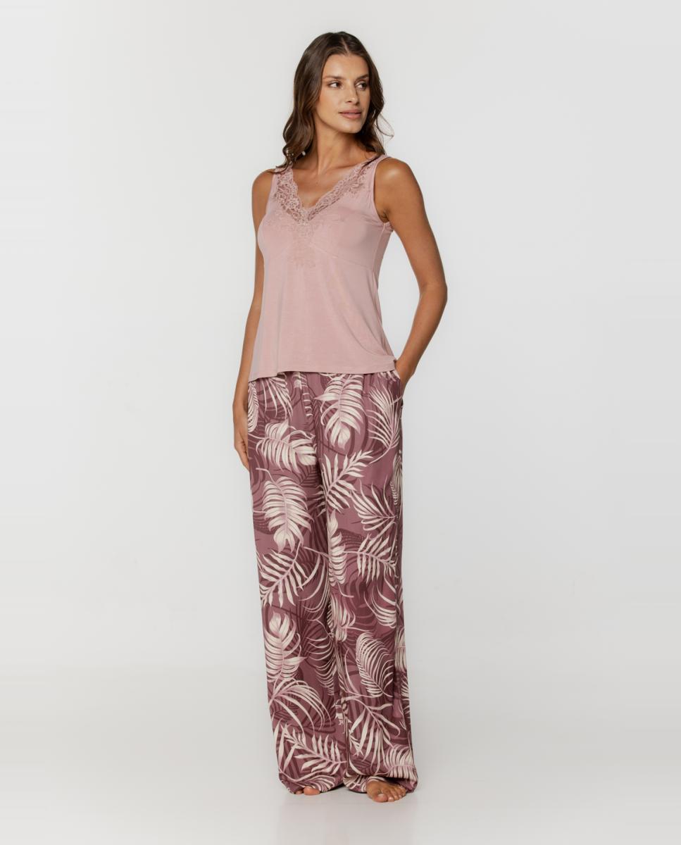 Imagem 0 de Pijama Combinado com Top de Micro Modal e Calças Acetinadas