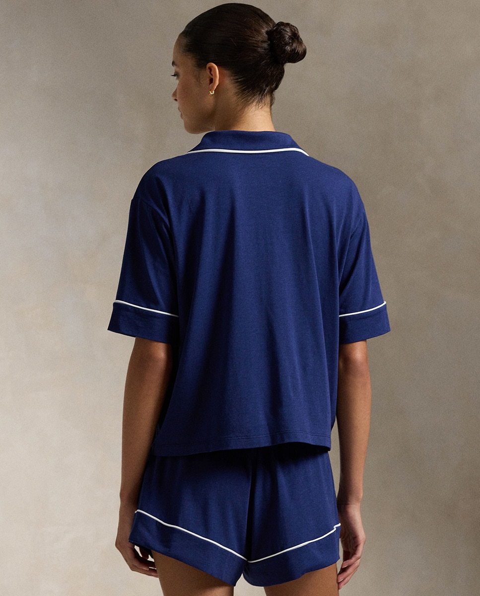 Pijama Curto com Vivos em Contraste Azul-marinho-2