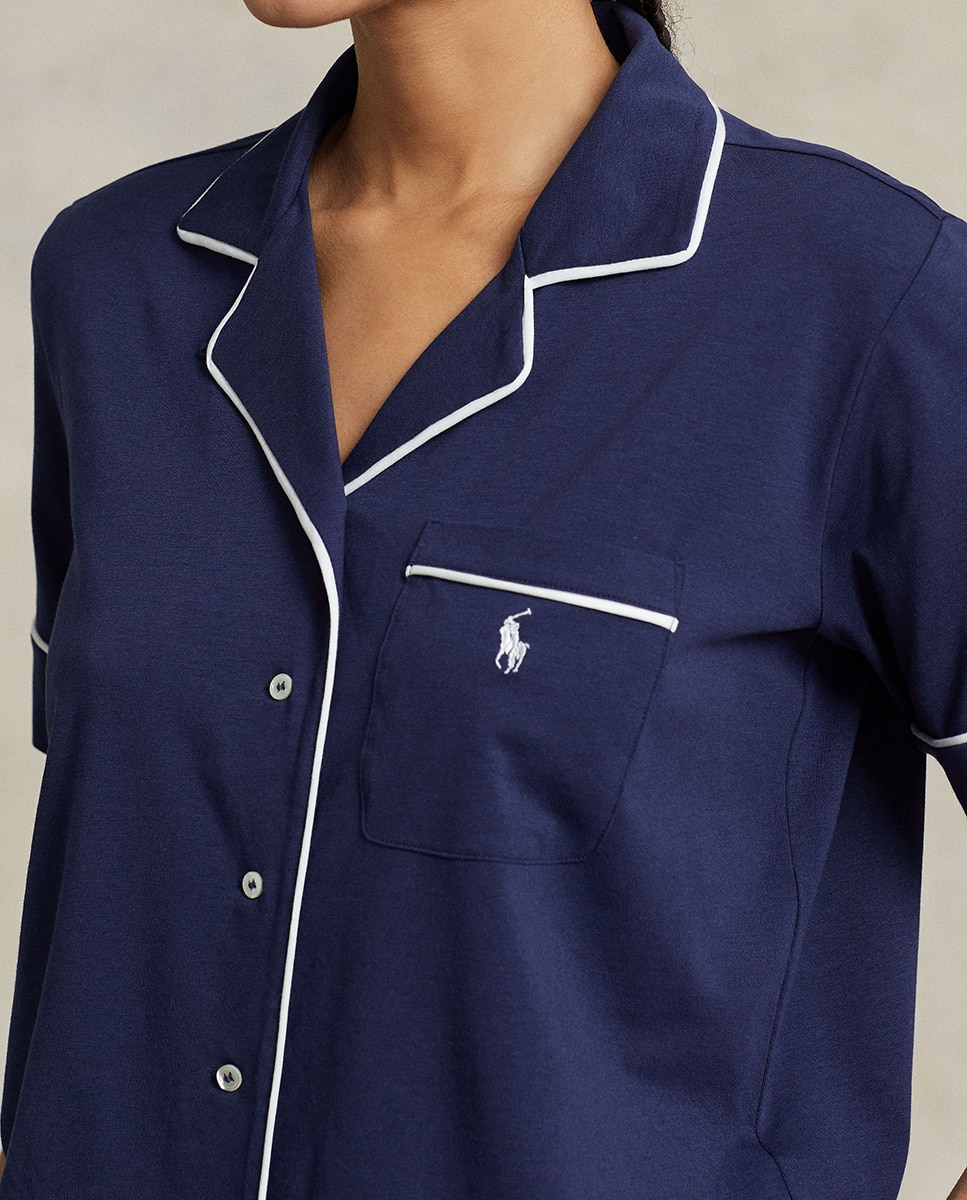 Pijama Curto com Vivos em Contraste Azul-marinho-4