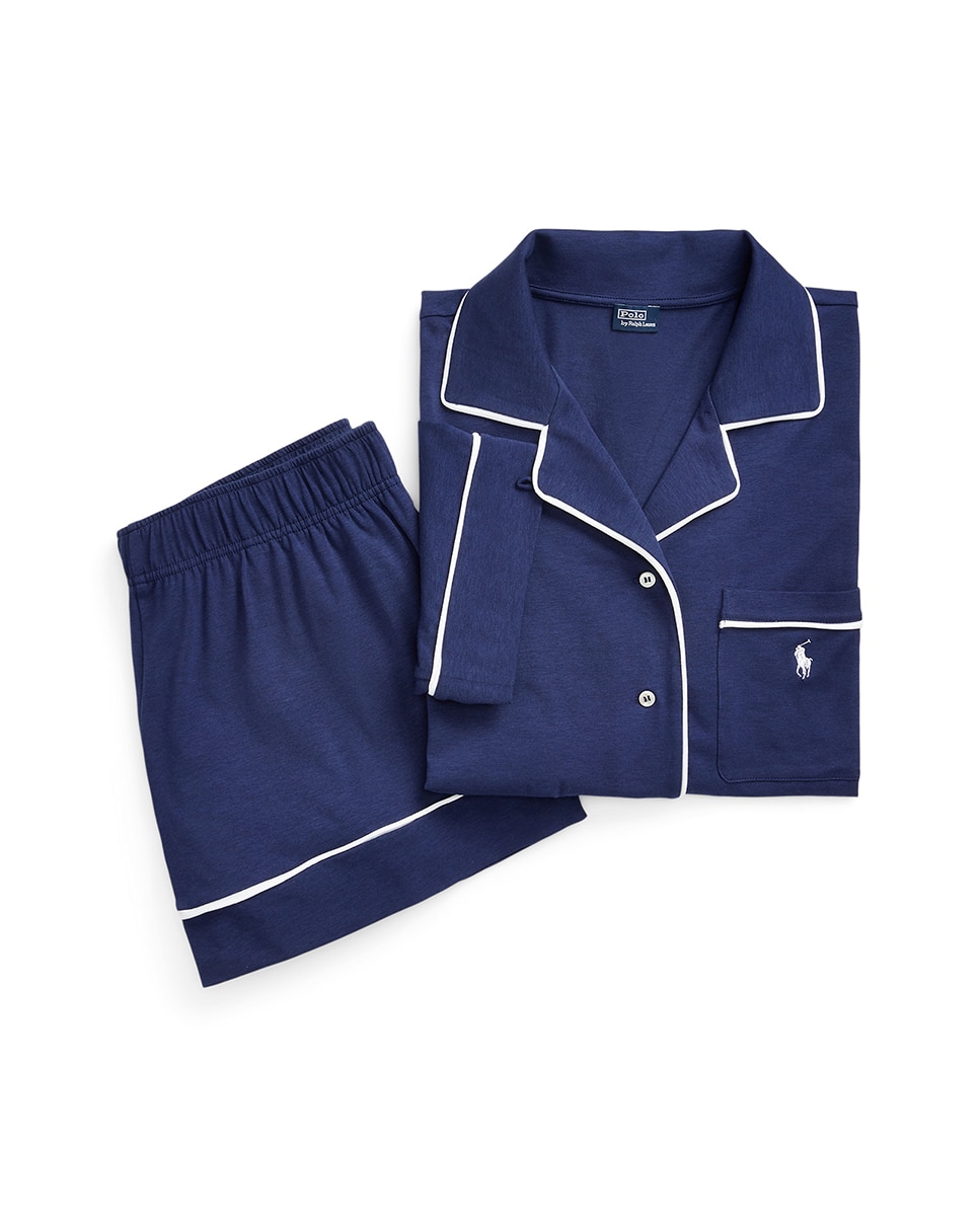 Pijama Curto com Vivos em Contraste Azul-marinho-5