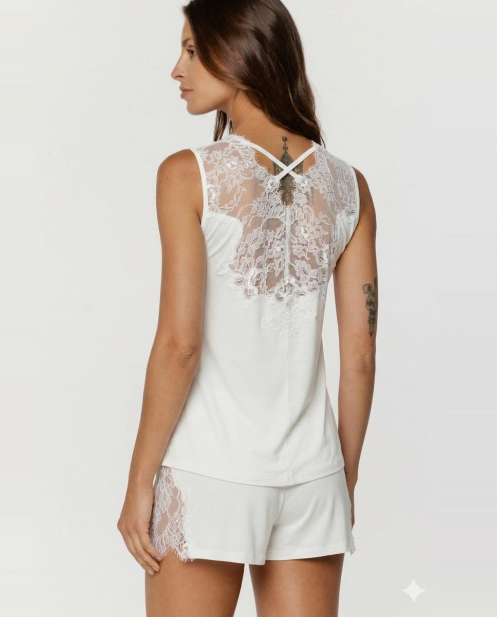 Pijama Curto de Micro Modal com Renda Natural-2