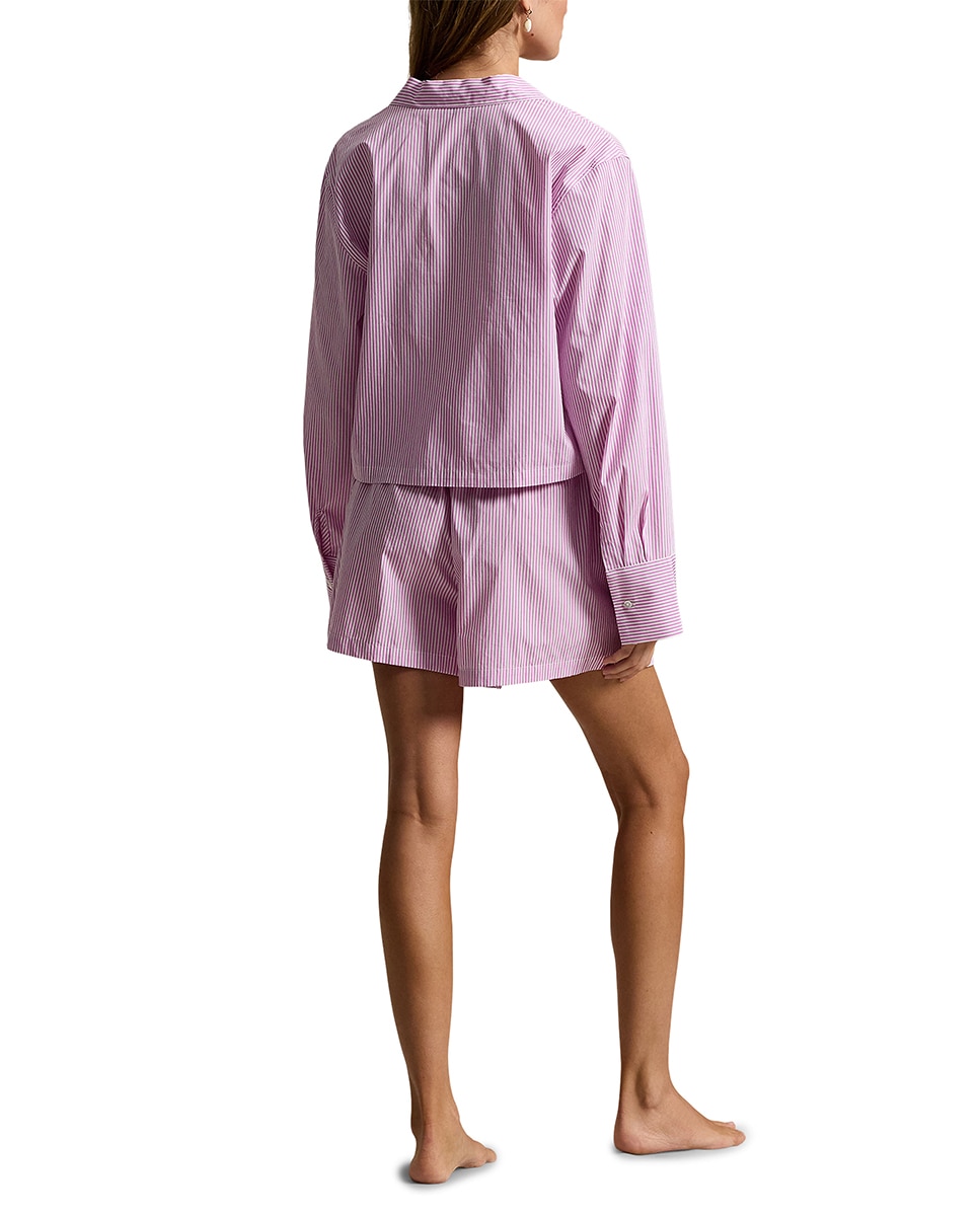 Pijama de Popelina com Manga Comprida e Calções Branco-2