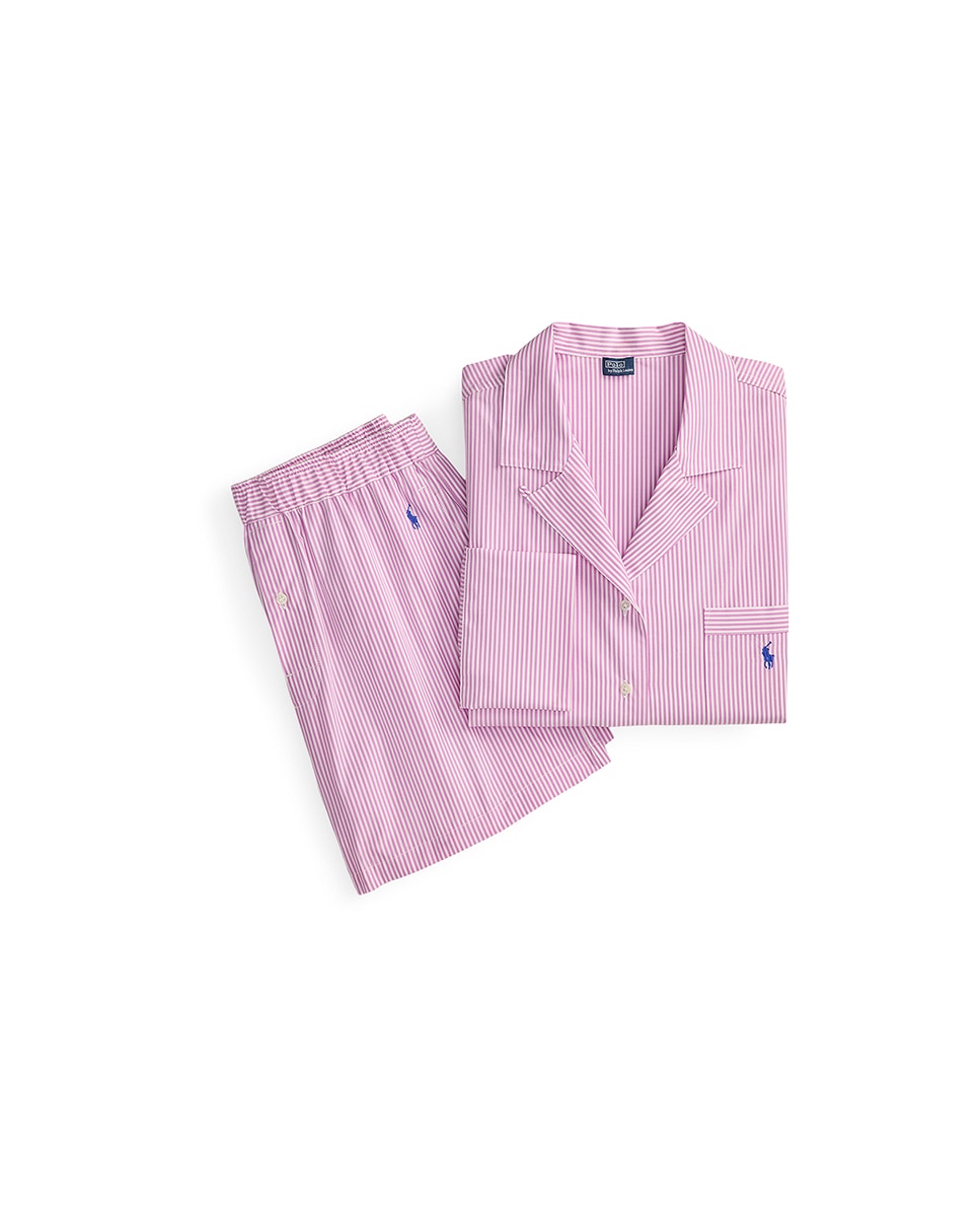Pijama de Popelina com Manga Comprida e Calções Branco-3