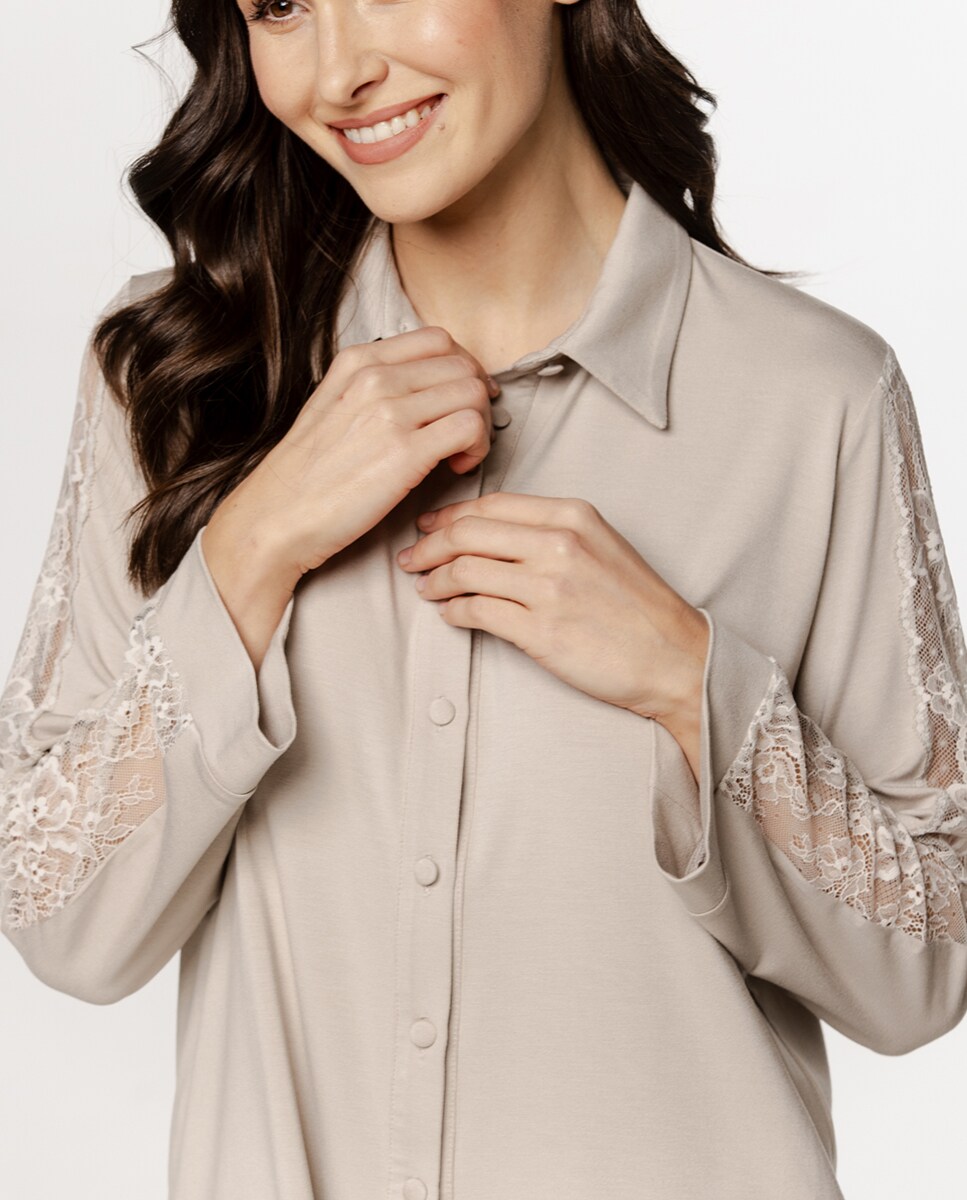 Pijama de Micro Modal com Manga Comprida Cru-4