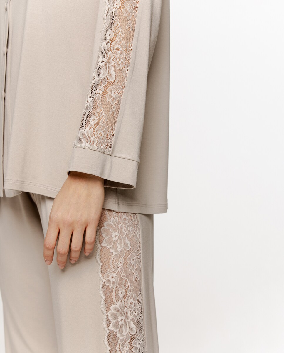 Pijama de Micro Modal com Manga Comprida Cru-5